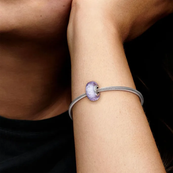 1 Bracelet2 Charms 99 Women Pandora Wavy Lavender Murano Glass Charm Purple