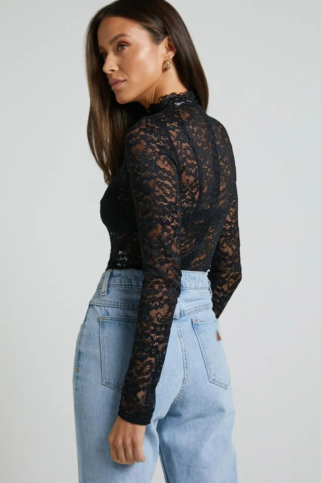 Abella Bodysuit 8211 Long Sleeve Lace Bodysuit In Black Women Showpo Tops Abella Bodysuit 8211 Long Sleeve Lace Bodysuit In Black Women Showpo Tops