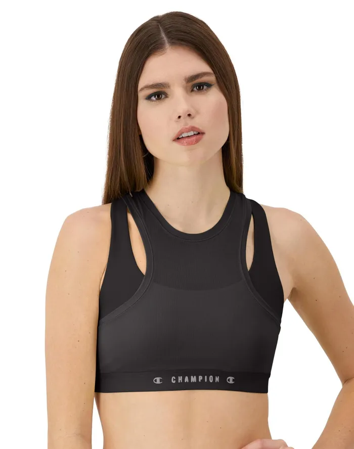 Absolute Mesh 2Fer Sports Bra Classic Script Graphic Black Women Champion Sports Bras and Bralettes Absolute Mesh 2Fer Sports Bra Classic Script Graphic Black Women Champion Sports Bras and Bralettes
