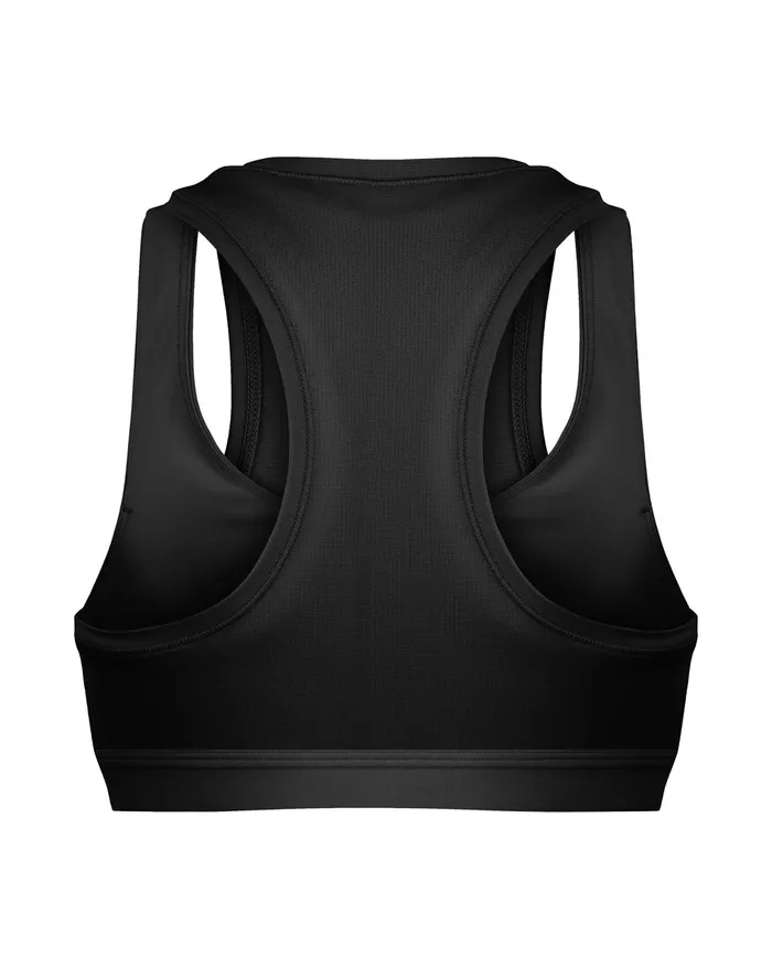 Absolute Mesh 2Fer Sports Bra Classic Script Graphic Black Women Champion Sports Bras and Bralettes