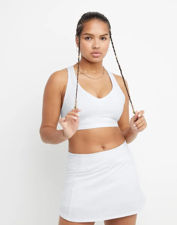 Absolute VNeck Sports Bra C Logo White Women Champion Sports Bras and Bralettes