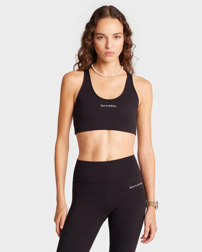 Activewear Women Sporty and Rich Serif Logo Sport Bra 8211 BlackWhite
