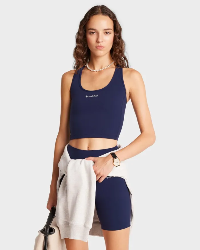 Activewear Women Sporty and Rich Serif Logo Sports Tank 8211 NavyWhite
