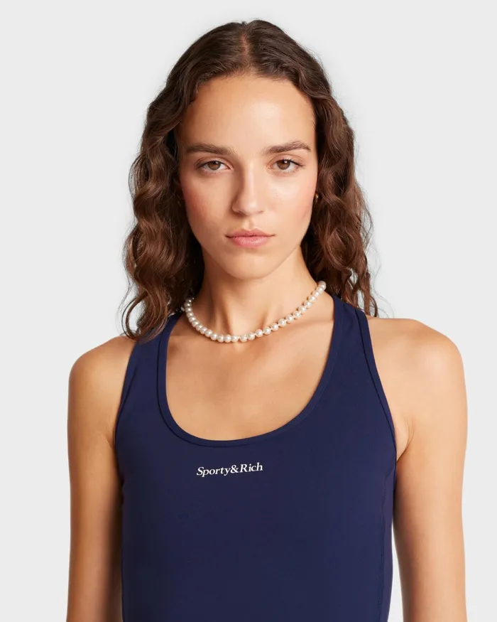 Activewear Women Sporty and Rich Serif Logo Sports Tank 8211 NavyWhite