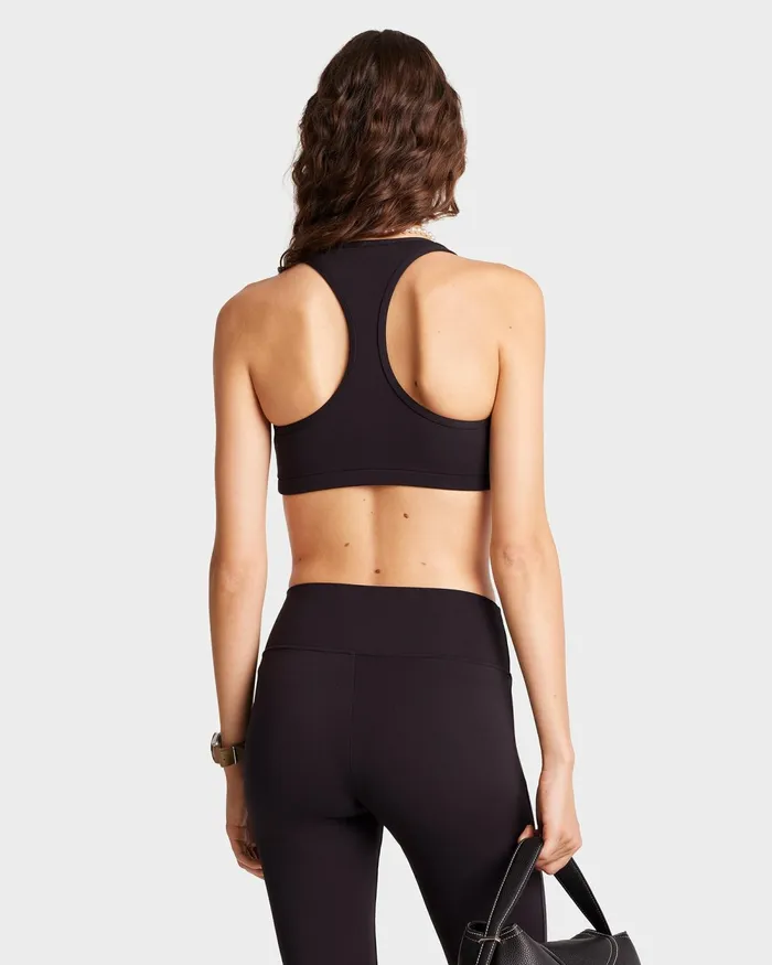 Activewear Women Sporty and Rich Serif Logo V Neck Sports Bra 8211 BlackWhite