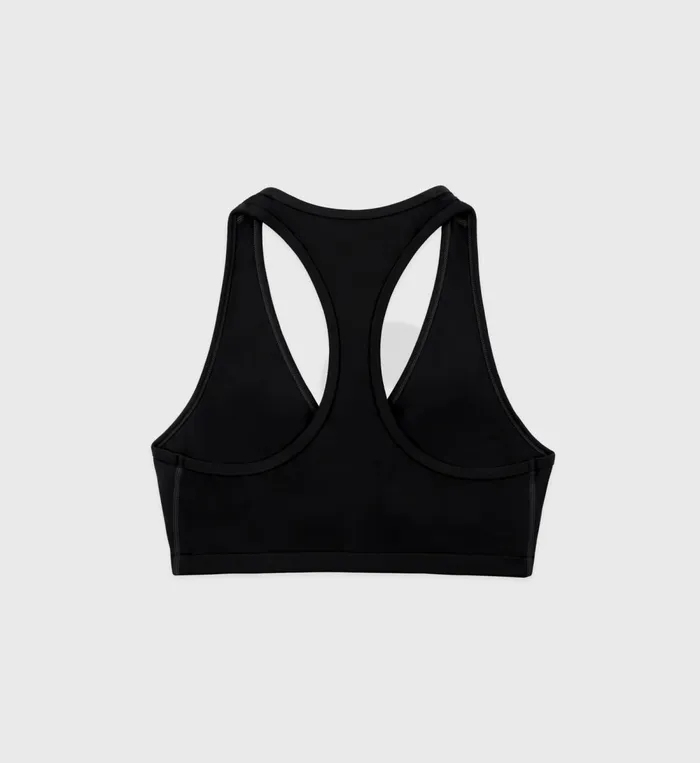 Activewear Women Sporty and Rich Serif Logo V Neck Sports Bra 8211 BlackWhite