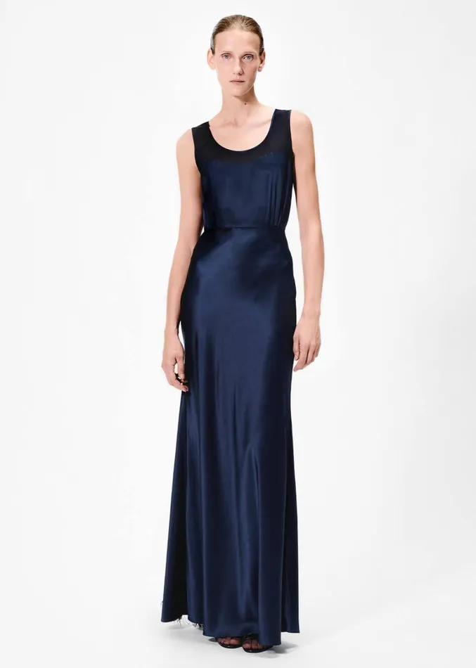 Adam Lippes Bias Gown With Fringe Navy Womens Dresses