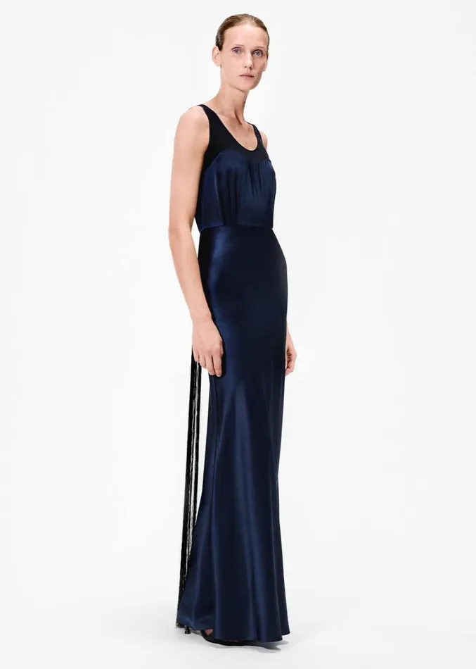 Adam Lippes Bias Gown With Fringe Navy Womens Dresses