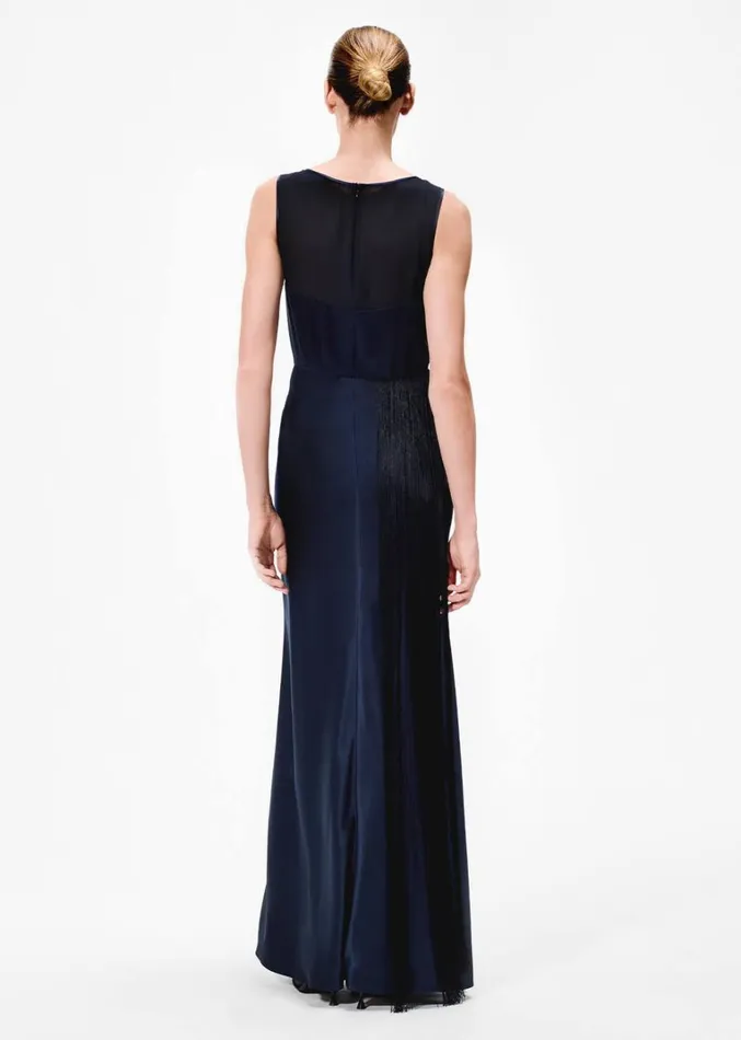 Adam Lippes Bias Gown With Fringe Navy Womens Dresses