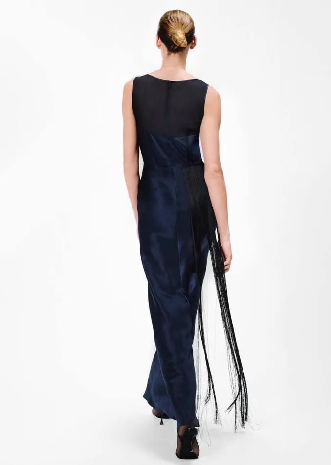 Adam Lippes Bias Gown With Fringe Navy Womens Dresses