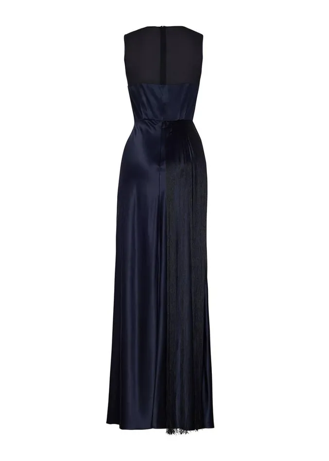 Adam Lippes Bias Gown With Fringe Navy Womens Dresses
