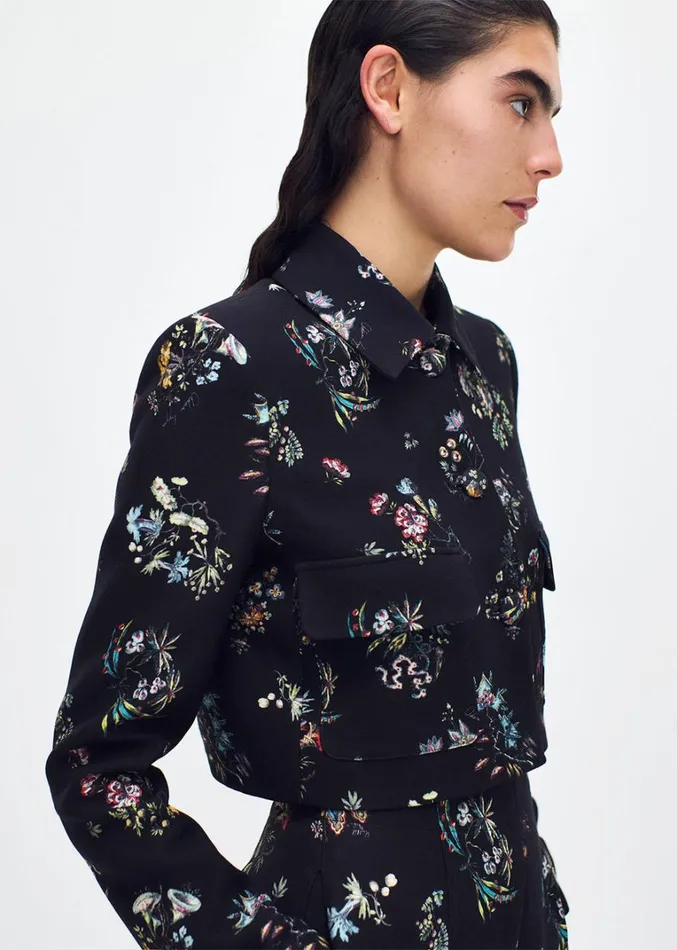 Adam Lippes Cecil Jacket Black Floral Womens Coats and Jackets