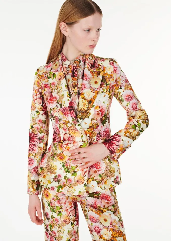 Adam Lippes Double Breasted Blazer Cream Multi Womens Suiting