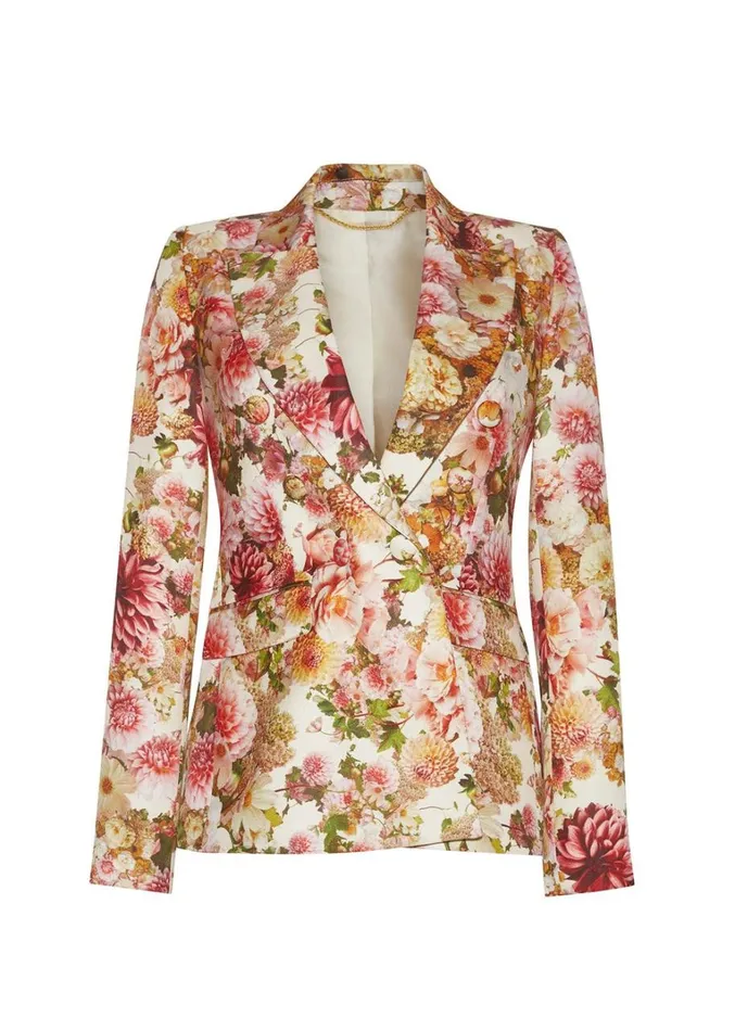 Adam Lippes Double Breasted Blazer Cream Multi Womens Suiting