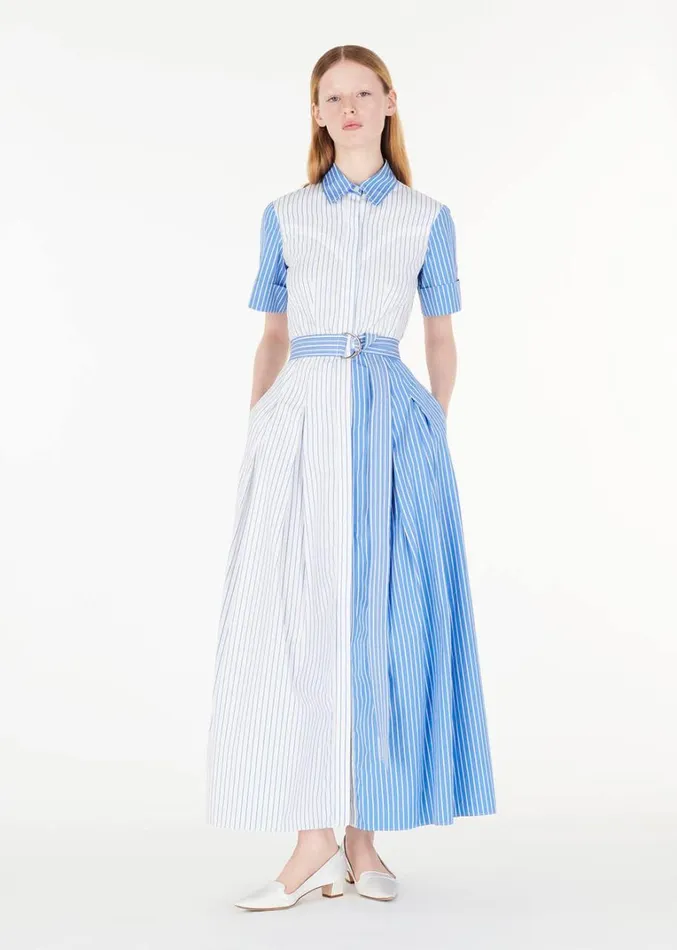 Adam Lippes Leighton Dress Blue Stripe Womens Dresses