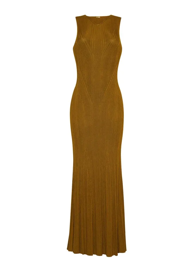 Adam Lippes Vivian Dress Bronze Womens Sweaters and Knitwear