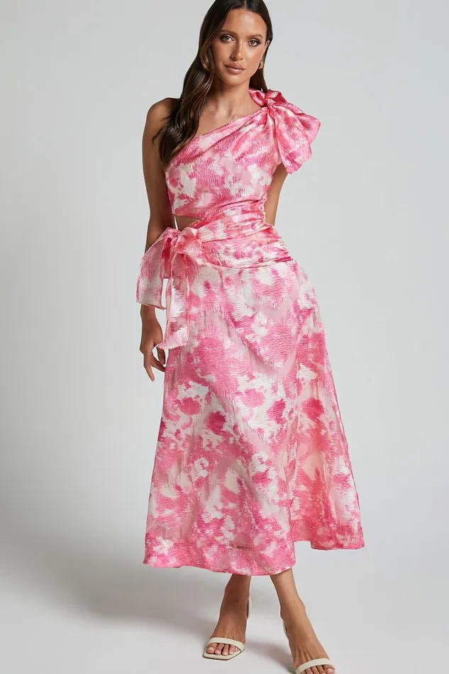 Adelia Midi Dress 8211 One Shoulder Tie Side Cut Out Ribbon Detail Dress In Print Women Showpo Dresses Adelia Midi Dress 8211 One Shoulder Tie Side Cut Out Ribbon Detail Dress In Print Women Showpo Dresses