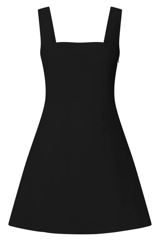 Adiana Mini Dress 8211 Linen Look Square Neck Shirred Back A Line Dress In Black Women Showpo Conscious