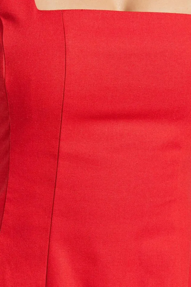 Adiana Mini Dress 8211 Linen Look Square Neck Shirred Back A Line Dress In Red Women Showpo Conscious