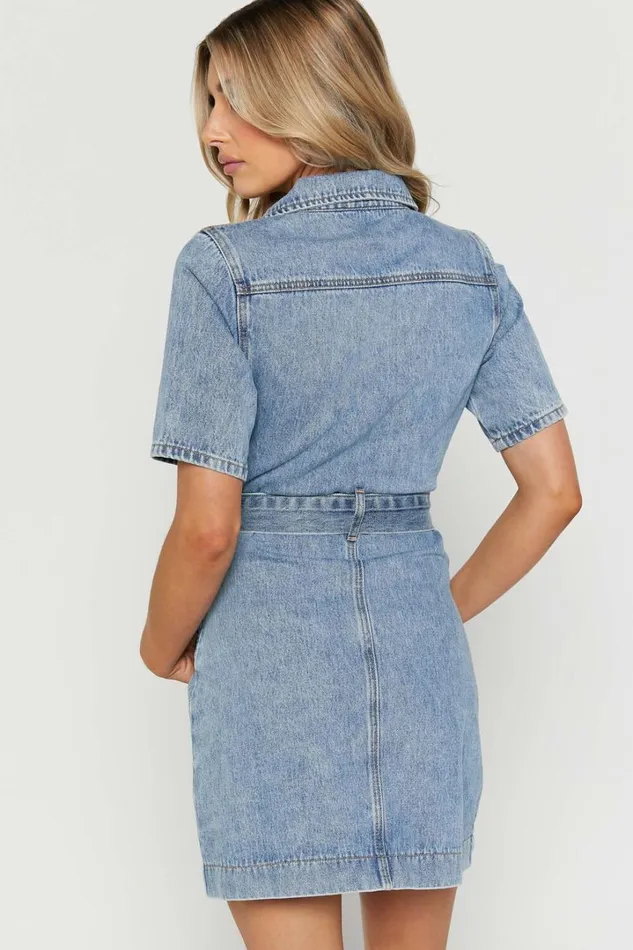 Aelicia Mini Dress 8211 Button Through Denim Dress In Mid Blue Wash Women Showpo Curve Clothes