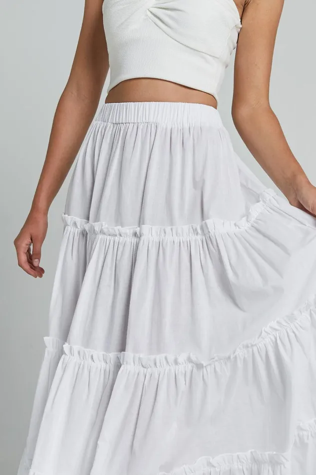 Aeonium Maxi Skirt 8211 Cotton Elasticated Waist Tiered Skirt In Off White Women Showpo Conscious
