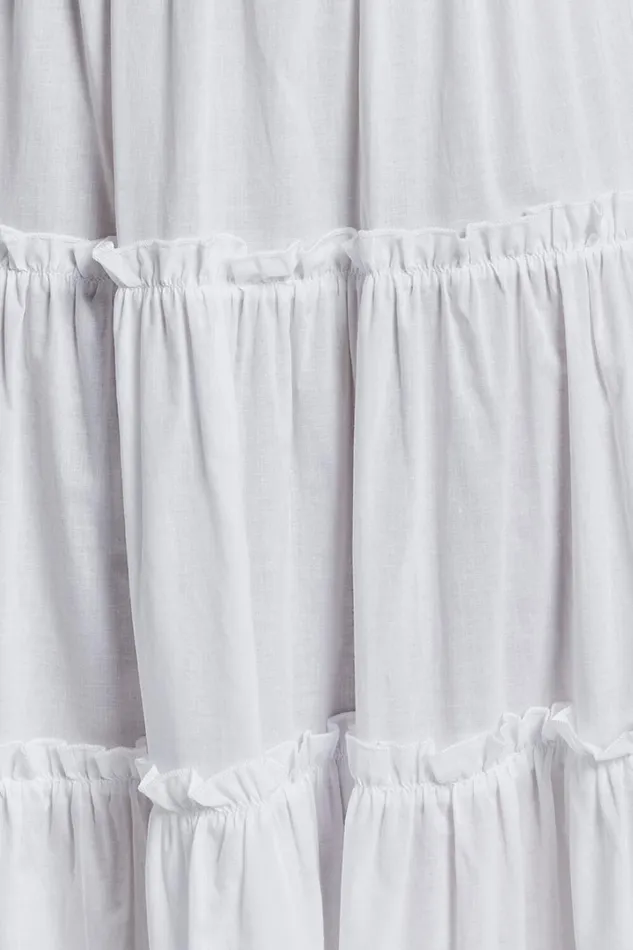 Aeonium Maxi Skirt 8211 Cotton Elasticated Waist Tiered Skirt In Off White Women Showpo Conscious