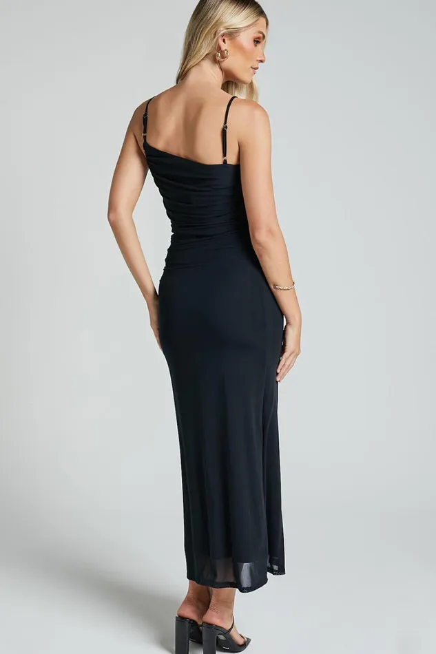 Aimee Midi Dress 8211 Mesh One Shoulder Ruched Dress In Black Women Showpo Dresses