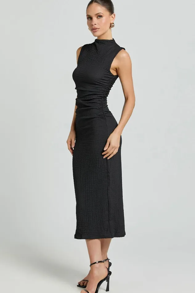 Aleks Midi Dress 8211 High Neck Bodycon Dress In Black Women Showpo Basics