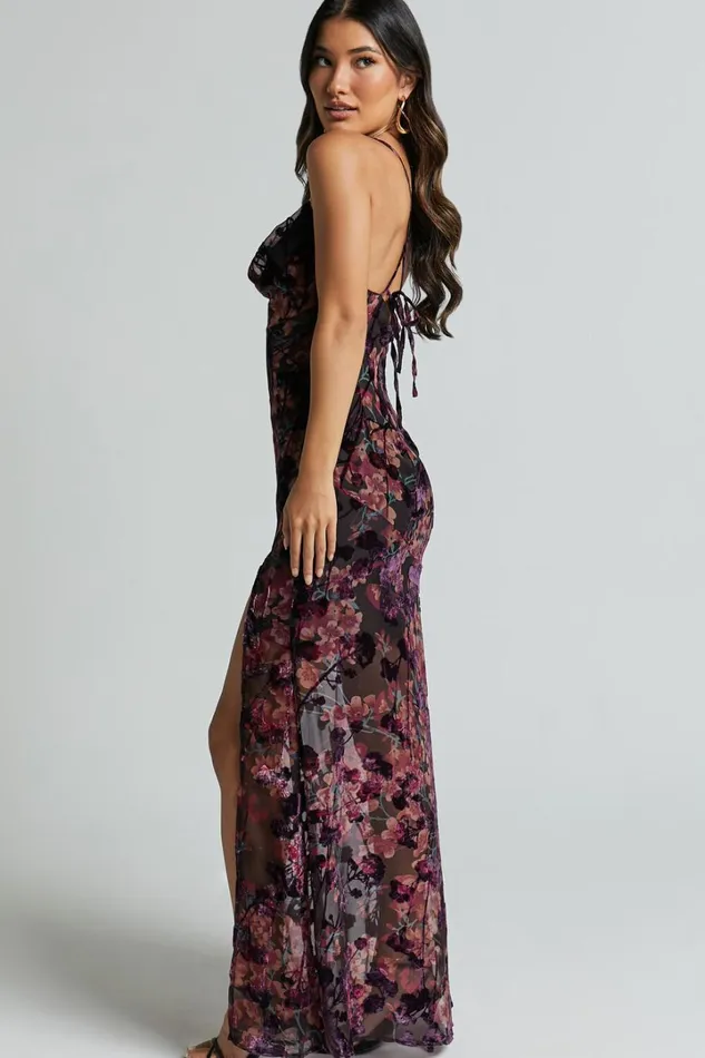 Aletta Maxi Dress 8211 Cowl Cross Back Dress In Aletta Burn Out Floral Women Showpo Curve Clothes