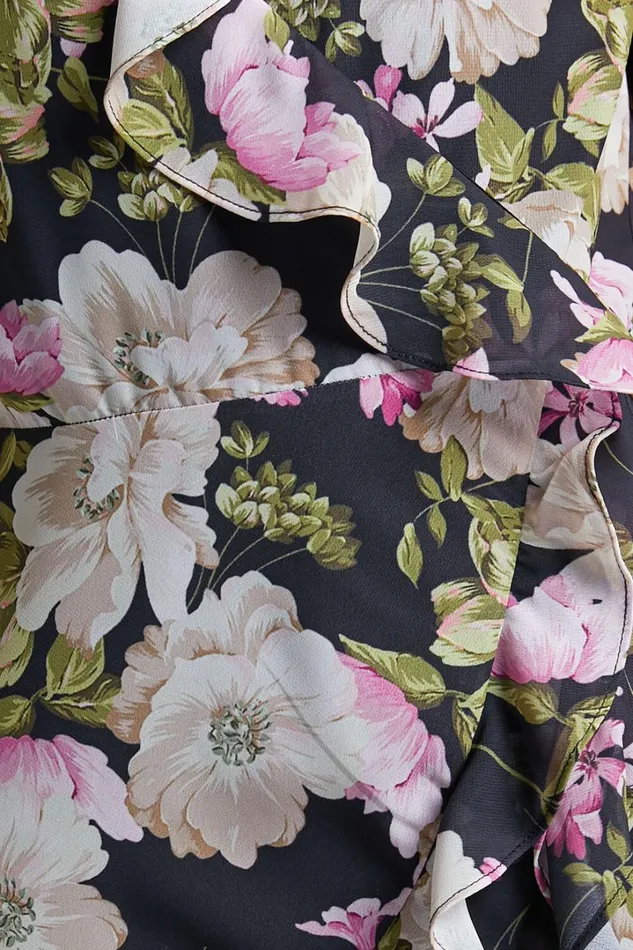 Alex Mini Dress 8211 Long Sleeve Frill Detail Wrap Dress In Midnight Floral Women Showpo Dresses
