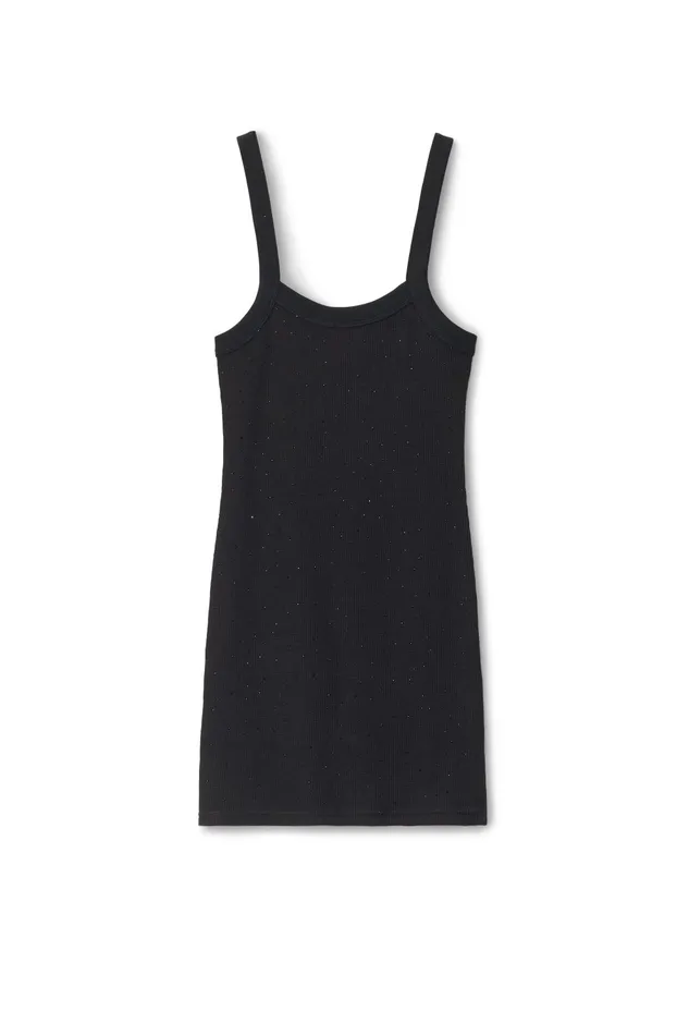 Alexander Wang Bodywear Crysal Hotfix Cami Dress In Waffle Knit