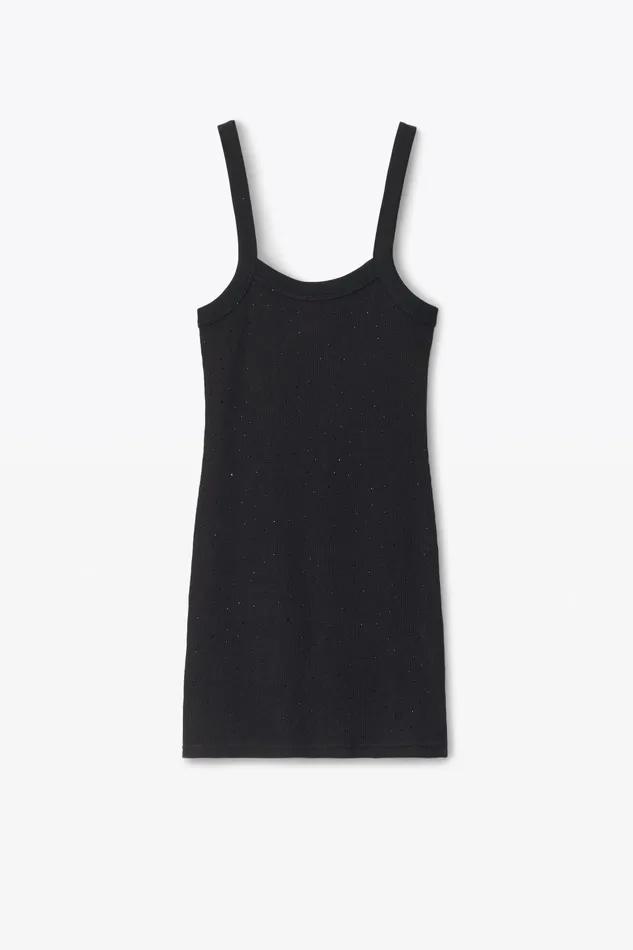 Alexander Wang Bodywear Crysal Hotfix Cami Dress In Waffle Knit