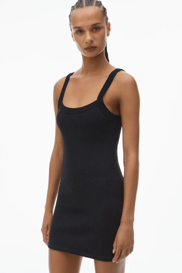 Alexander Wang Bodywear Crysal Hotfix Cami Dress In Waffle Knit