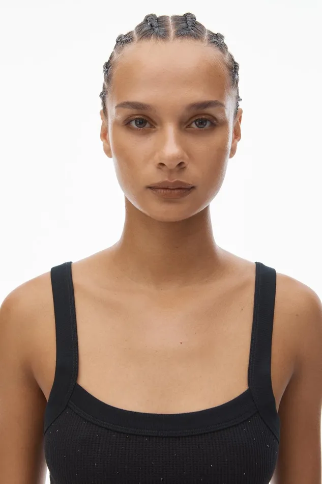 Alexander Wang Bodywear Crysal Hotfix Cami Dress In Waffle Knit