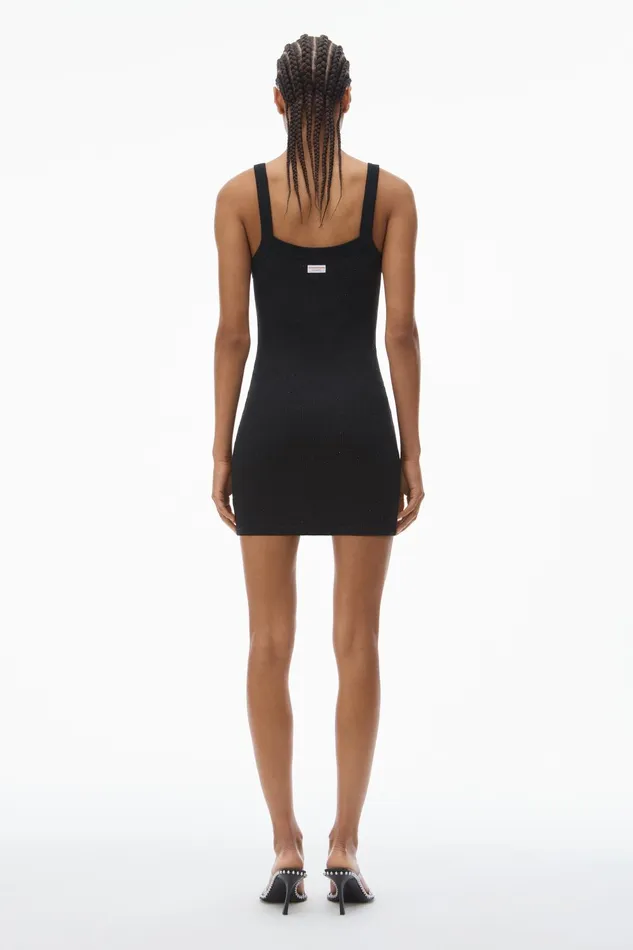 Alexander Wang Bodywear Crysal Hotfix Cami Dress In Waffle Knit