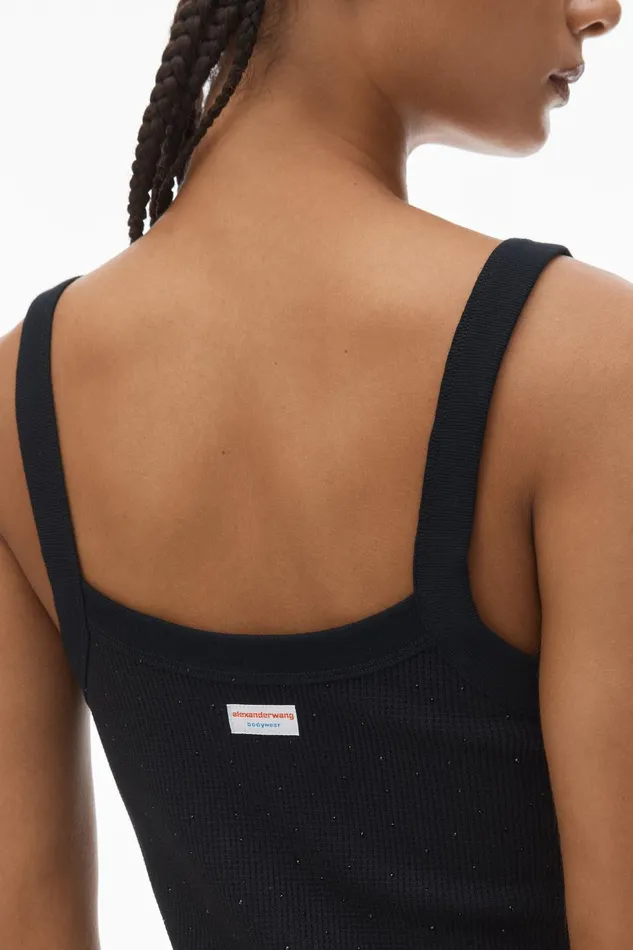 Alexander Wang Bodywear Crysal Hotfix Cami Dress In Waffle Knit