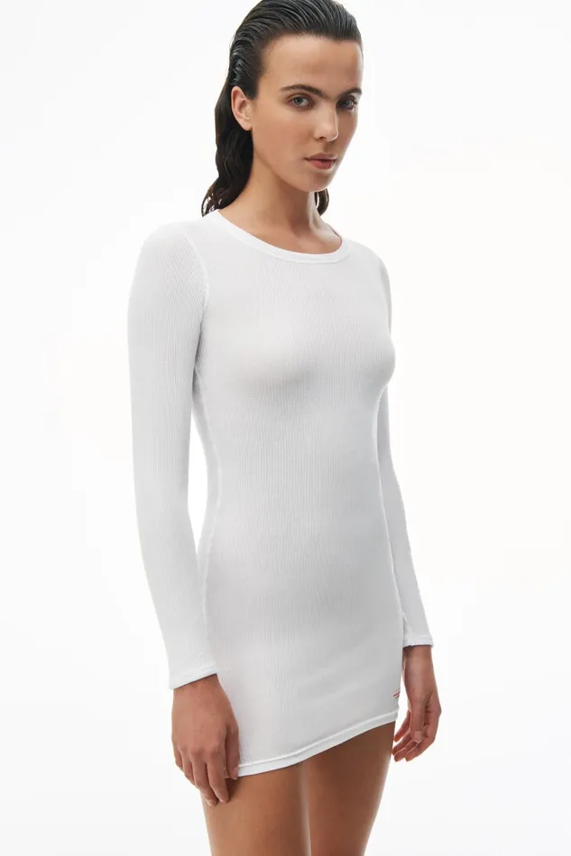 Alexander Wang Bodywear Long Sleeve Loungewear Dress In Ribbed Cotton Jersey