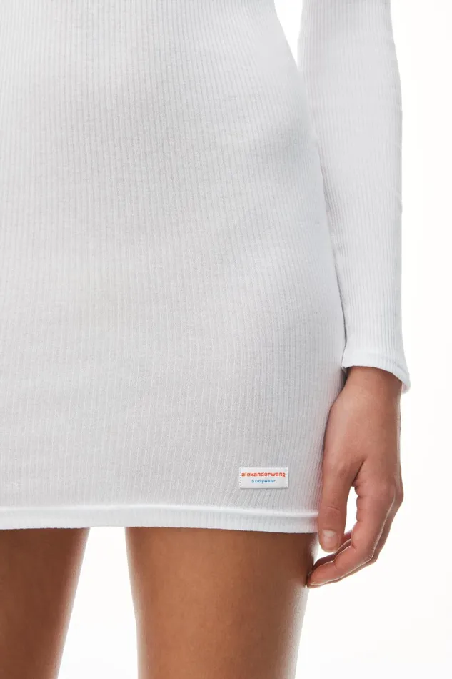 Alexander Wang Bodywear Long Sleeve Loungewear Dress In Ribbed Cotton Jersey