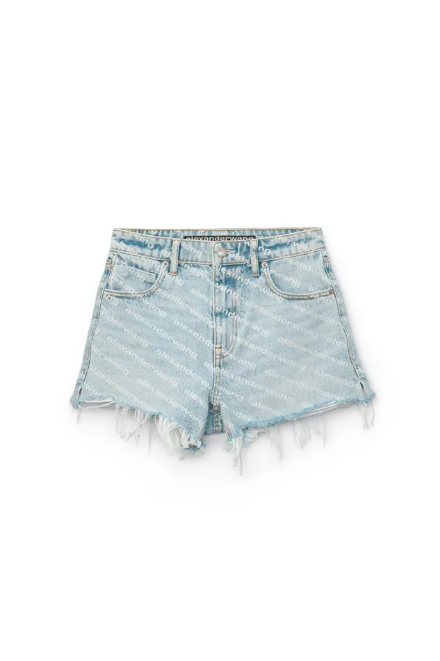 Alexander Wang Denim Bite Logo Short In Pebble Bleach Denim 8211 Women