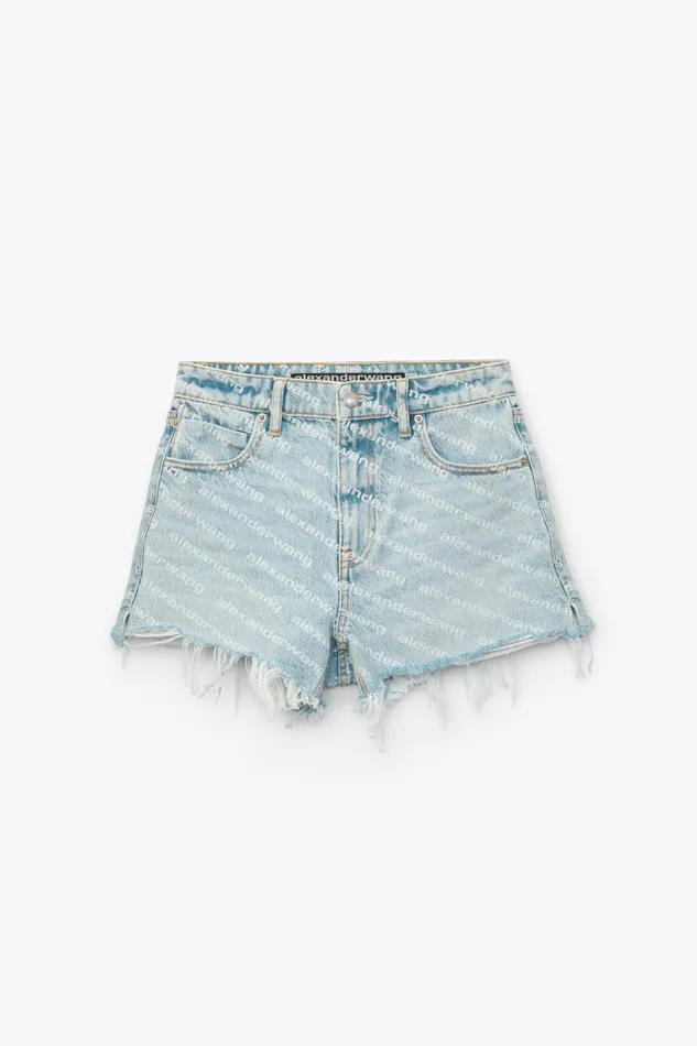 Alexander Wang Denim Bite Logo Short In Pebble Bleach Denim 8211 Women