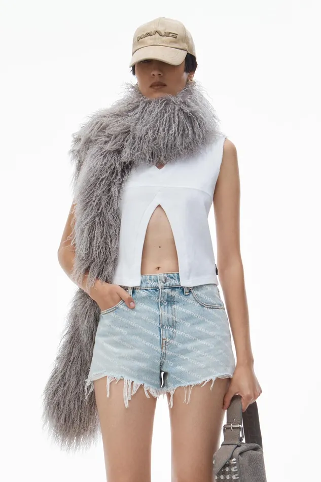 Alexander Wang Denim Bite Logo Short In Pebble Bleach Denim 8211 Women