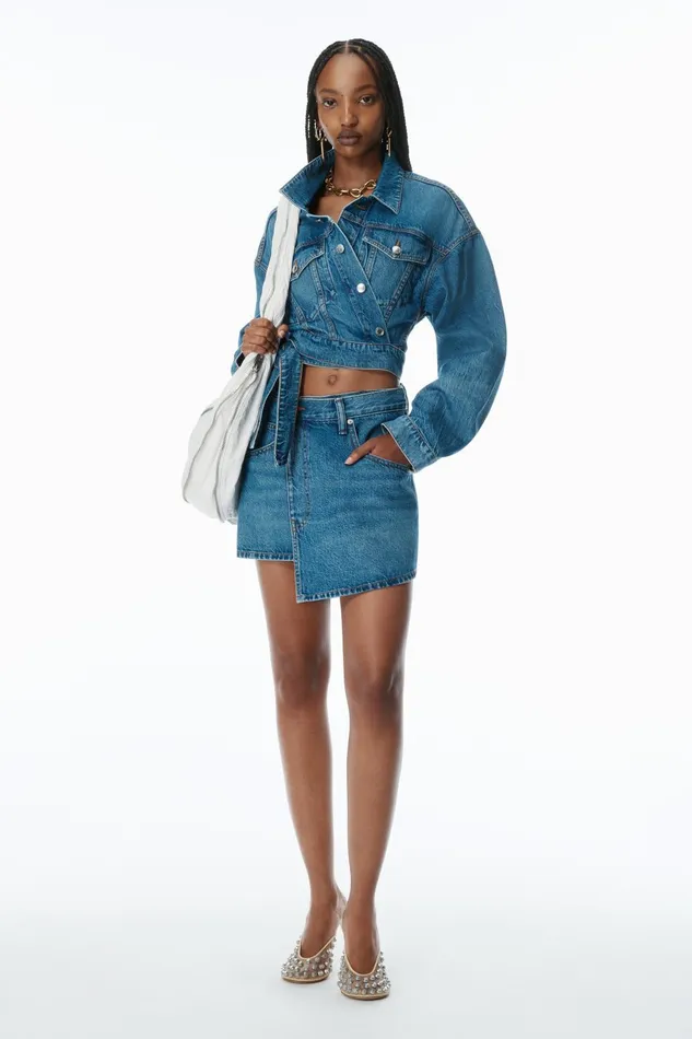 Alexander Wang Denim Distressed Denim Wrap Skirt 8211 Women