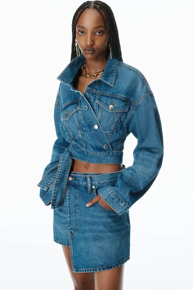 Alexander Wang Denim Distressed Denim Wrap Skirt 8211 Women
