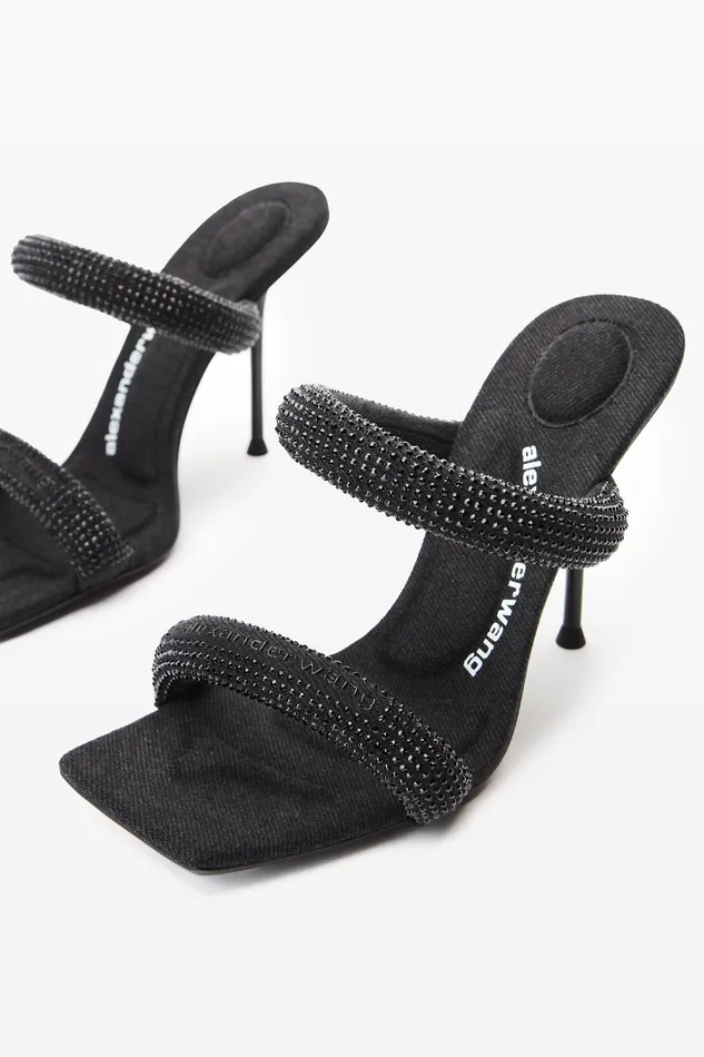 Alexander Wang Shoes Julie 105mm Denim Crystal Hotfix Tubular Sandal 8211 Women