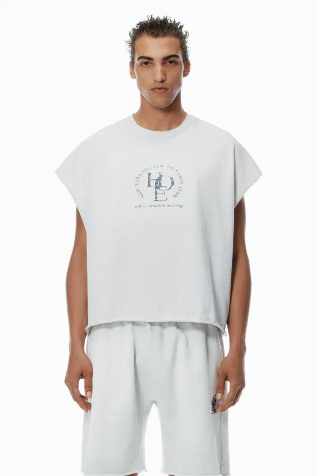 Alexander Wang Tops and Shirts Unisex Distressed Logo Cotton Muscle Tee 8211 WomenMen