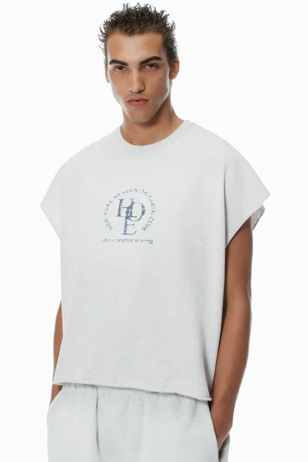 Alexander Wang Tops and Shirts Unisex Distressed Logo Cotton Muscle Tee 8211 WomenMen