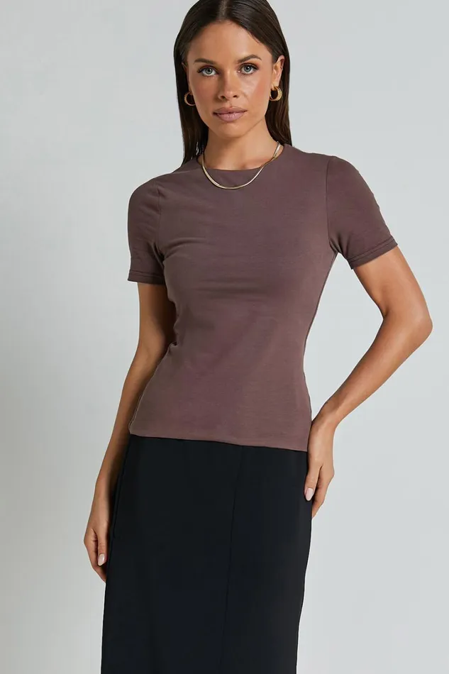 Alexie Tshirt 8211 High Neckline Tshirt In Dark Oak Women Showpo Basics