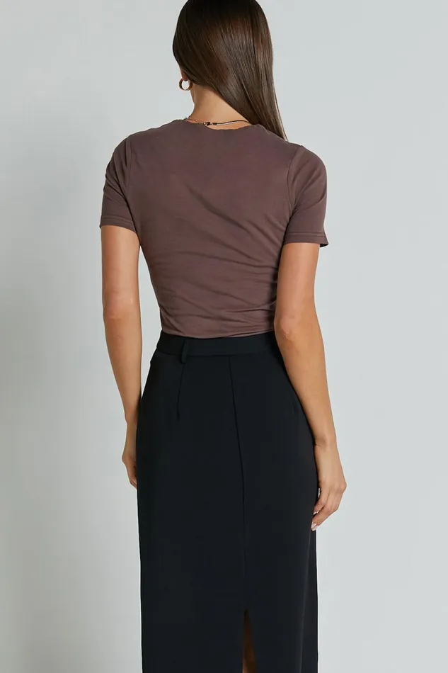 Alexie Tshirt 8211 High Neckline Tshirt In Dark Oak Women Showpo Basics