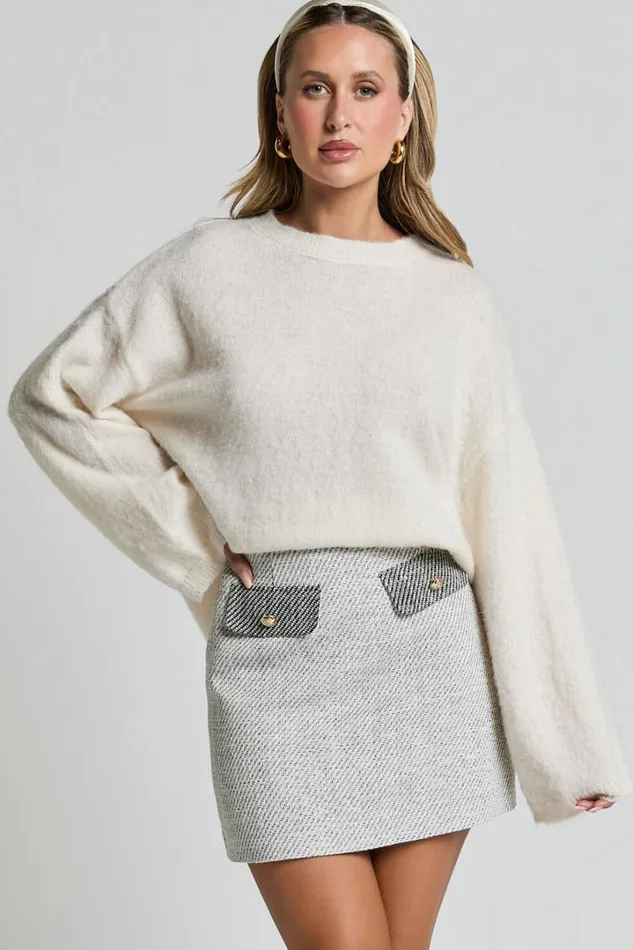 Alfie Jumper 8211 Crew Neck Relaxed Fluffy Knit Jumper In Cream Women Showpo Sweaters and Cardigans
