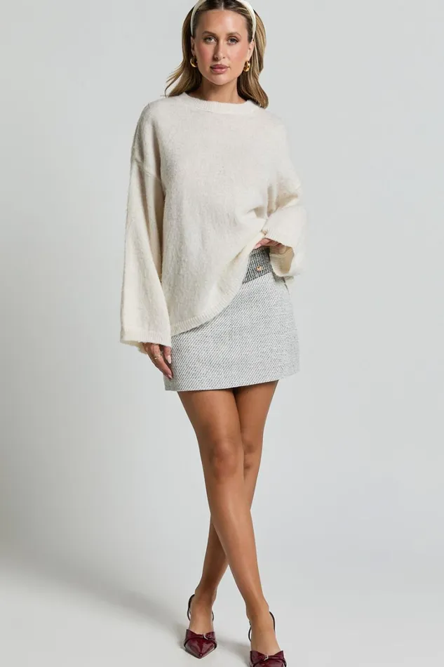 Alfie Jumper 8211 Crew Neck Relaxed Fluffy Knit Jumper In Cream Women Showpo Sweaters and Cardigans